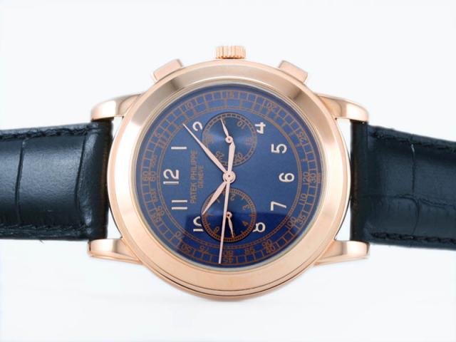 Replica Patek Philippe Classic Chronograph Automatic Rose Gold Case with Blue Dial