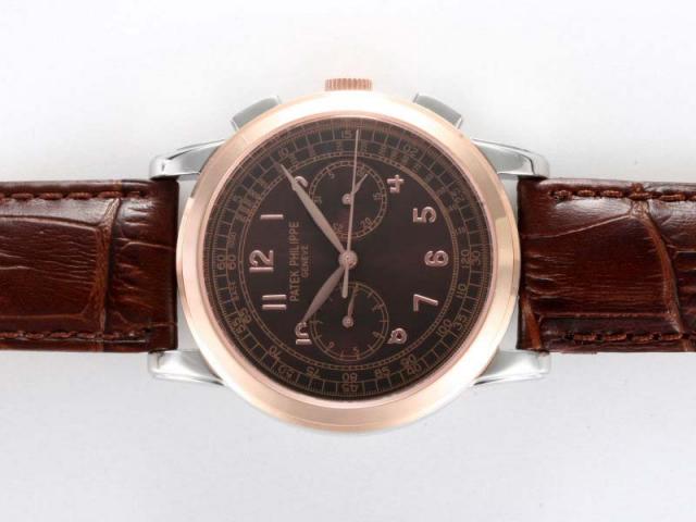 Replica Patek Philippe Classic Chronograph Automatic Two Tone Case with Brown Dial and Strap