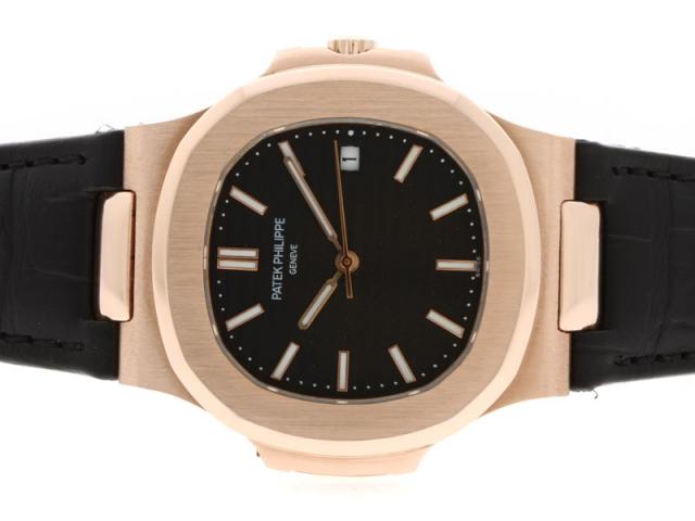 Replica Patek Philippe Nautilus Jumbo MBW Swiss ETA 2824 Movement Rose Gold Case with Black Dial-Deployment Buckle