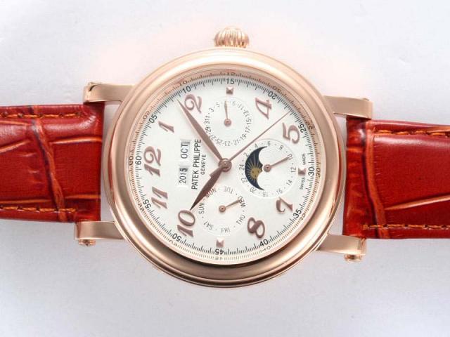 Replica Patek Philippe Perpetual Calendar Automatic Rose Gold Case with White Dial