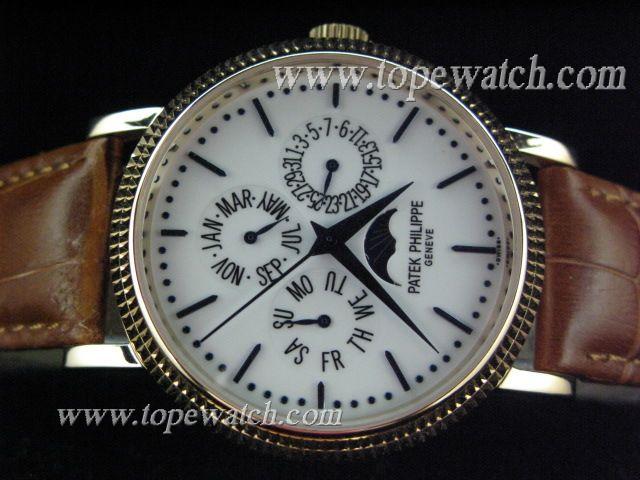 Replica Patek Philippe PP-106 ROSE GOLD CASE WHITE STICK AUTO BROWN