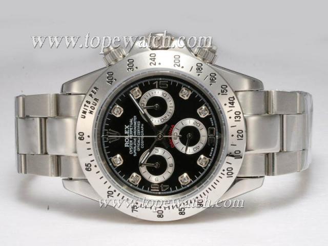 Replica Rolex Daytona Chronograph Asia Valjoux 7750 Movement Diamond Marking with Black Dial