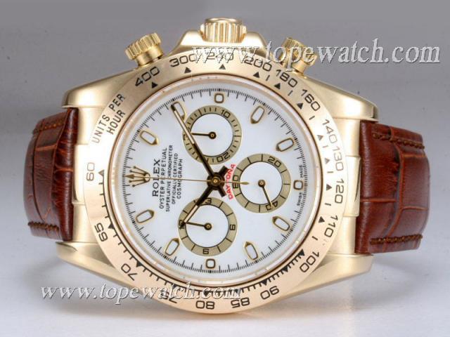 Replica Rolex Daytona Chronograph Asia Valjoux 7750 Movement Gold Case with White Dial