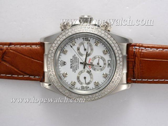 Replica Rolex Daytona Chronograph Automatic Diamond Bezel with White Dial