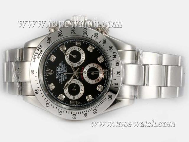 Replica Rolex Daytona Chronograph Automatic Diamond Marking with Black Dial