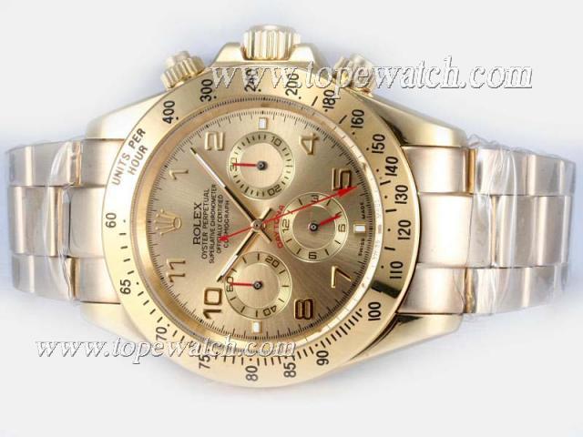 Replica Rolex Daytona Chronograph Automatic Full Gold with Golden Dial-Number Marking