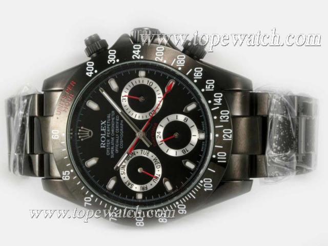 Replica Rolex Daytona Chronograph Automatic PVD Case and Strap with Black Dial