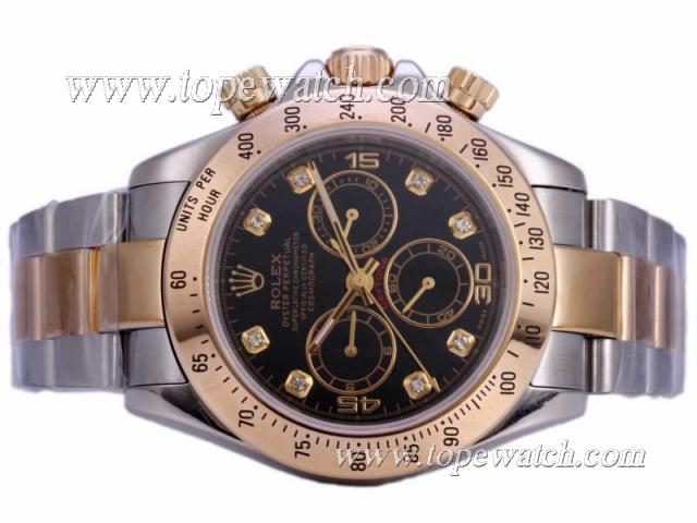 Replica Rolex Daytona Cosmograph Chronograph Asia Valjoux 7750 Movement Two Tone with Black Dial