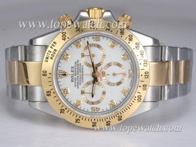 Replica Rolex Daytona Cosmograph Chronograph Asia Valjoux 7750 Movement Two Tone with White Dial