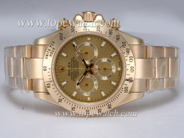 Replica Rolex Daytona Working Chronograph -Full Gold with Golden Dial