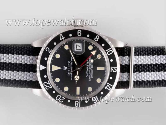 Replica Rolex GMT-Master Automatic Working GMT Black Dial and Bezel with Nylon Strap Vintage Edition