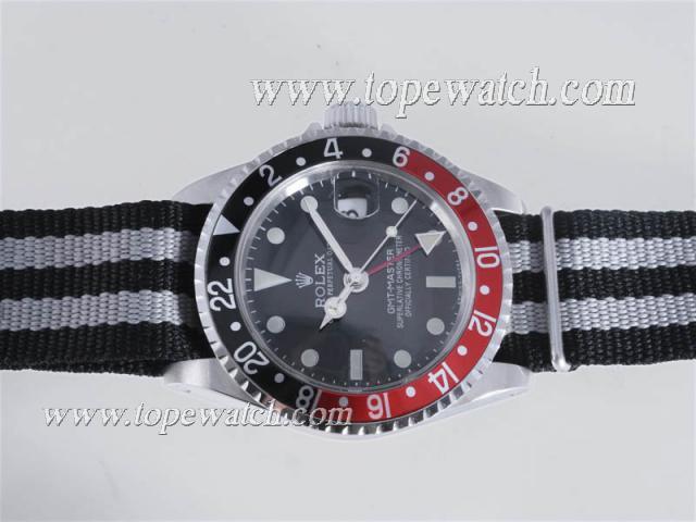 Replica Rolex GMT-Master Automatic Working GMT Black Dial with Nylon Strap-Black with Red Bezel Vintage Edition