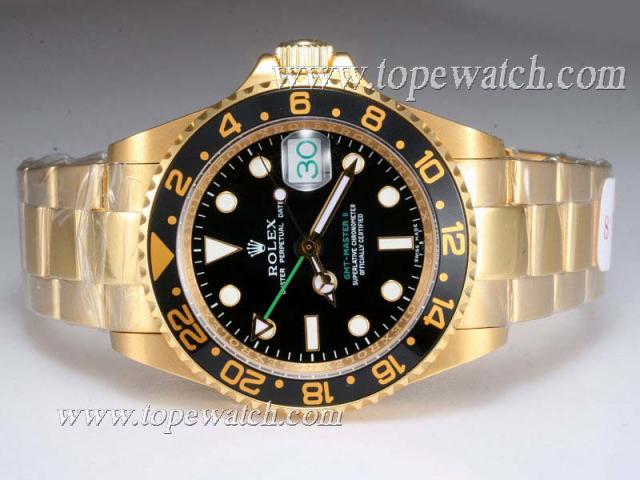 Replica Rolex GMT-Master II 50th Anniversary Swiss ETA 2836 Movement Full Gold with Black Dial and Bezel