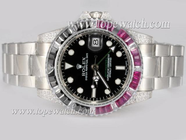 Replica Rolex GMT-Master II Automatic Diamond Bezel with Black Dial-New Version