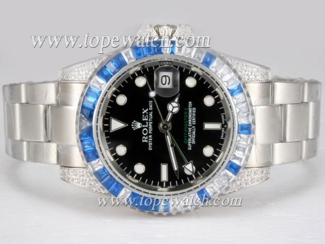 Replica Rolex GMT-Master II Automatic Diamond Bezel with Black Dial-New Version