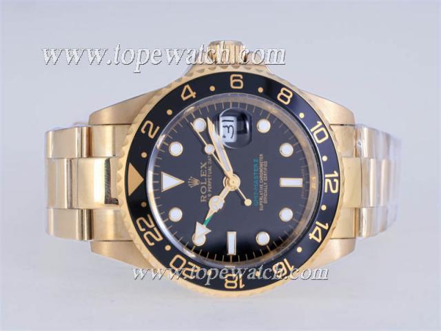 Replica Rolex GMT-Master II Automatic GMT Working Full Gold with Black Dial and Bezel