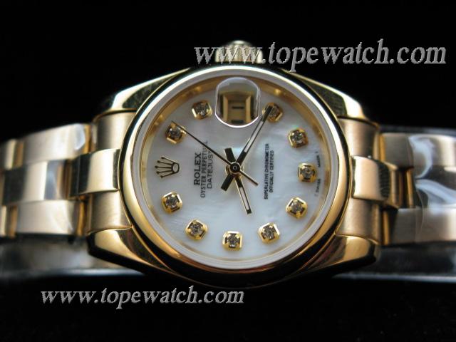 Replica ROLEX OYSTER KING ALL GOLD LADY PEARL WHITE/DIAMOND