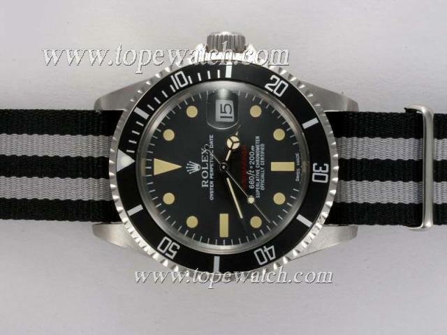 Replica Rolex Submariner Automatic with Black Dial and Bezel-Nylon Strap Vintage Edition