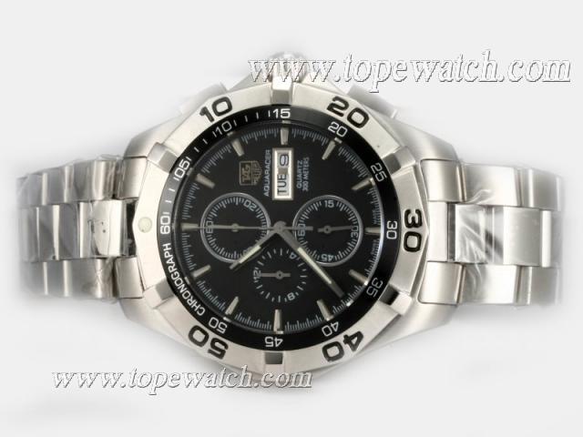 Replica Tag Heuer Aquaracer 300 Meters Chrono Day Date Working Chronograph with Black Dial-Same Chassis As 7750 Version-Sapphire Glass