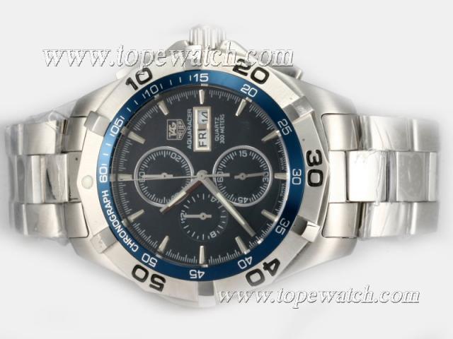 Replica Tag Heuer Aquaracer 300 Meters Chrono Day Date Working Chronograph with Blue Dial-Same Chassis As 7750 Version-Sapphire Glass