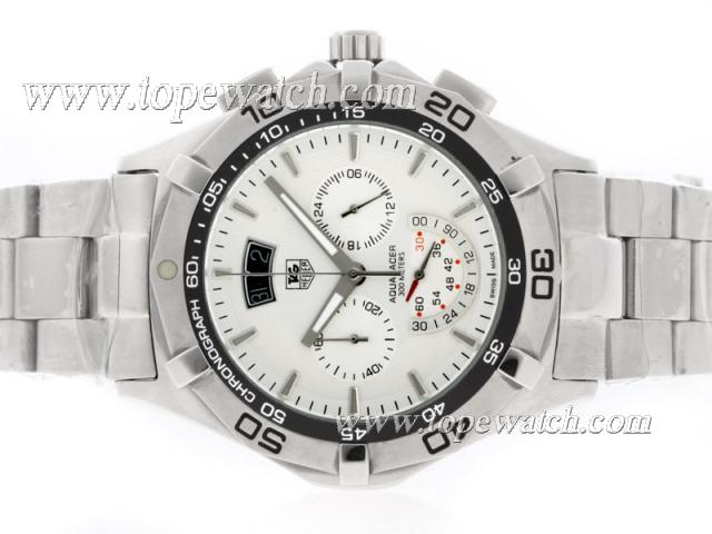 Replica Tag Heuer Aquaracer 300 Meters Working Chronograph with White Dial S/S