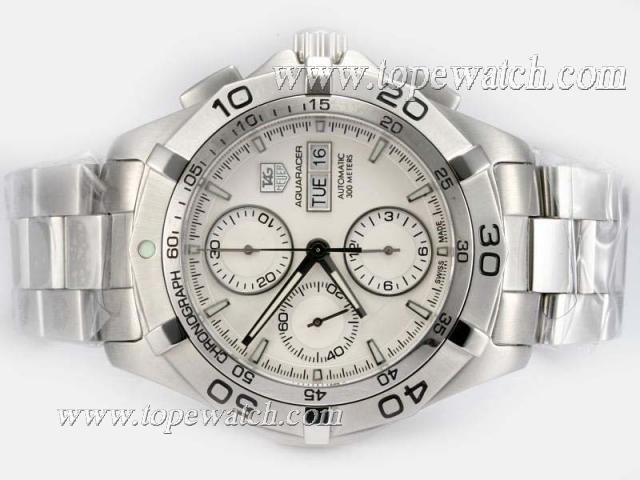 Replica Tag Heuer Aquaracer Chrono Day-Date Asia Valjoux 7750 Movement AR Coating with White Dial