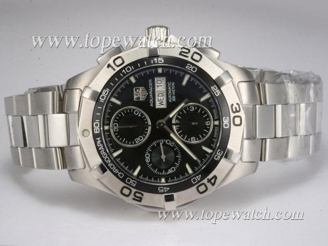 Replica Tag Heuer Aquaracer Chrono Day-Date Asia Valjoux 7750 Movement Black Dial with AR Coating