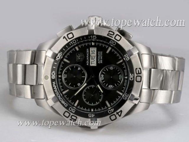 Replica Tag Heuer Aquaracer Chrono Day-Date with Black Dial Same Chassis As 7750-High Quality