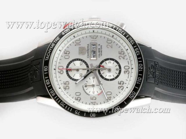 Replica Tag Heuer Carrera Calibre 16 New Version Working Chronograph With Silver Dial-Rubber