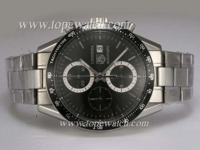 Replica Tag Heuer Carrera Chronograph Asia Valjoux 7750 Movement with Black Dial