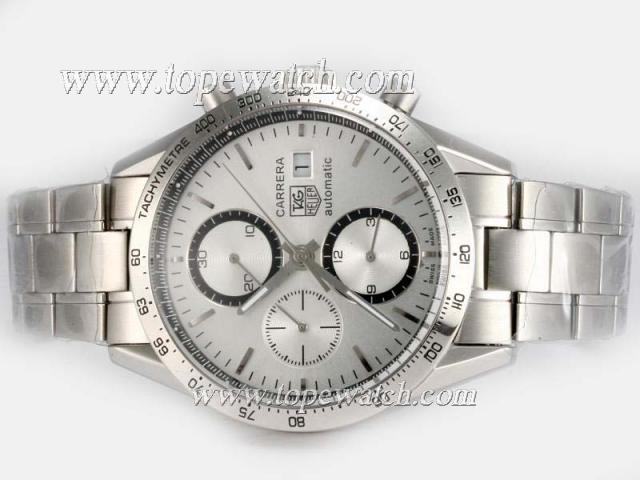 Replica Tag Heuer Carrera Chronograph Asia Valjoux 7750 Movement with Silver Dial-New Version