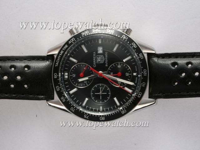 Replica Tag Heuer Carrera Chronograph Automatic Black Dial and Bezel Same Chassis As 7750-High Quality