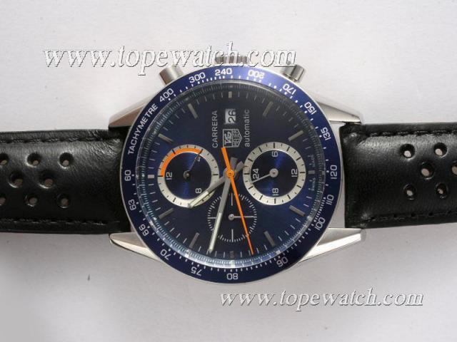 Replica Tag Heuer Carrera Chronograph Automatic Blue Dial and Bezel Same Chassis As 7750-High Quality