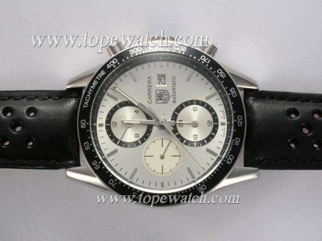 Replica Tag Heuer Carrera Chronograph Automatic White Dial with Black Bezel Same Chassis As 7750-High Quality