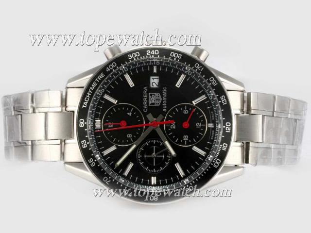 Replica Tag Heuer Carrera Chronograph Automatic with Black Dial and Bezel Same Chassis As 7750-High Quality