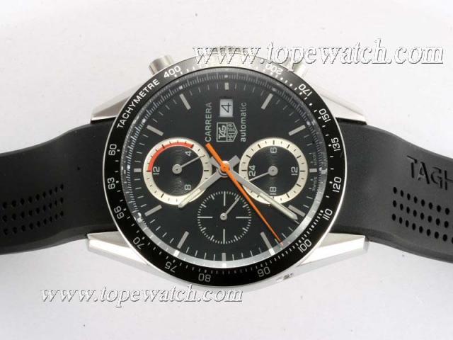 Replica Tag Heuer Carrera Chronograph Automatic with Black Dial Same Chassis As 7750 Rubber-High Quality