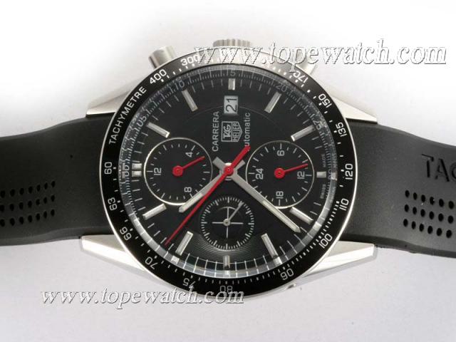 Replica Tag Heuer Carrera Chronograph Automatic with Black Dial Same Chassis As 7750 Rubber-High Quality