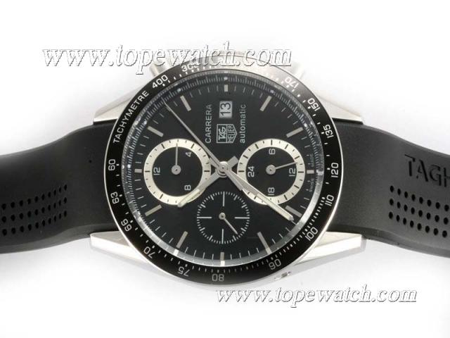 Replica Tag Heuer Carrera Chronograph Automatic with Black Dial Same Chassis As 7750 Rubber-High Quality