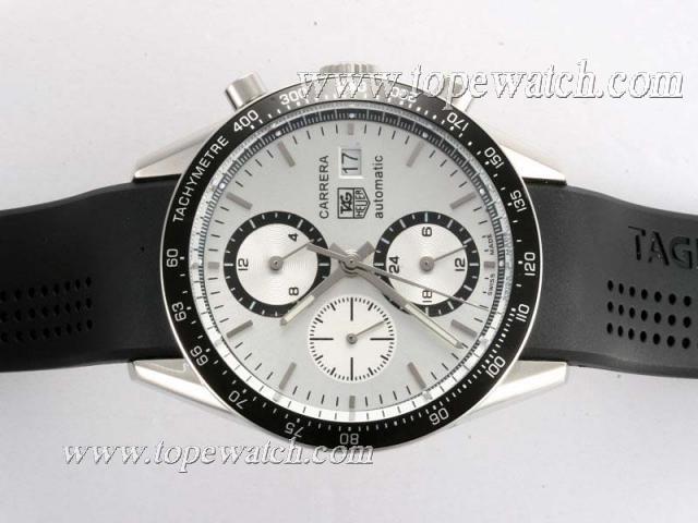 Replica Tag Heuer Carrera Chronograph Automatic with White Dial Same Chassis As 7750 Rubber-High Quality