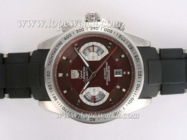 Replica Tag Heuer Grand Carrera Calibre 17 Working Chronograph Brown Dial with Rubber Strap