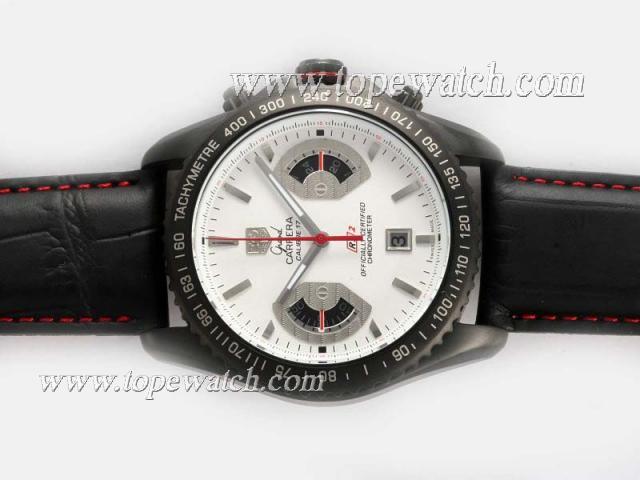 Replica Tag Heuer Grand Carrera Calibre 17 Working Chronograph PVD Case with White Dial