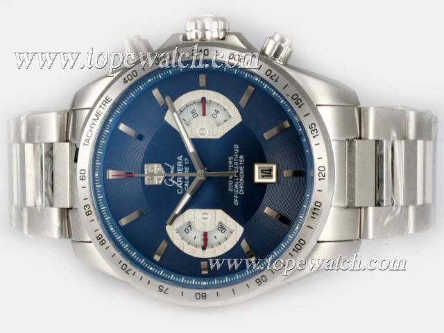 Replica Tag Heuer Grand Carrera Calibre 17 Working Chronograph with Blue Dial-Same Structure As 7750-High Quality