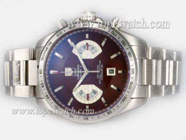 Replica Tag Heuer Grand Carrera Calibre 17 Working Chronograph with Brown Dial-Same Structure As 7750-High Quality