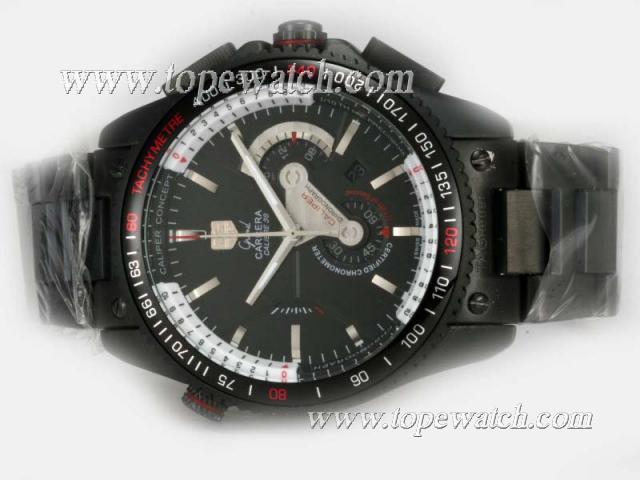 Replica Tag Heuer Grand Carrera Calibre 36 Working Chronograhp Full PVD with Black Dial