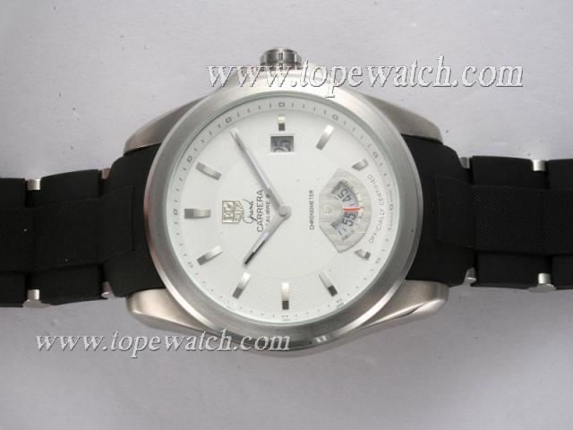 Replica Tag Heuer Grand Carrera Calibre 6 White Dial with Rubber Strap