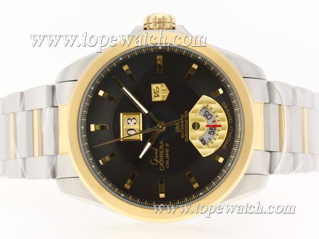 Replica Tag Heuer Grand Carrera Calibre 8 Automatic Two Tone with Black Dial-Same Structure As ETA Version-High Quality