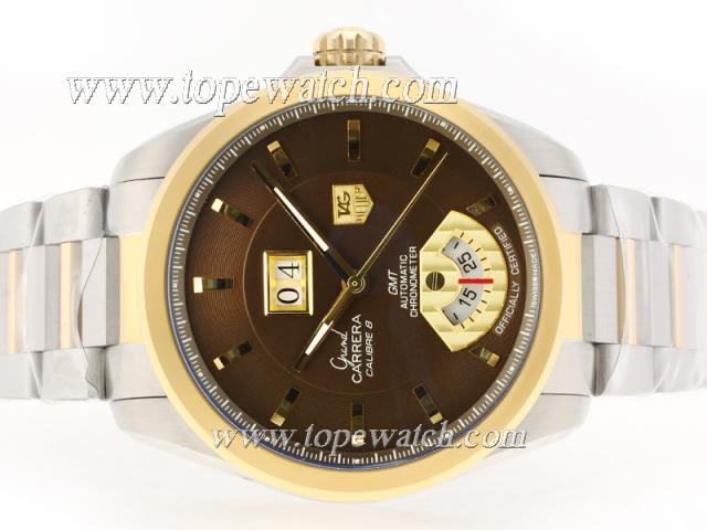 Replica Tag Heuer Grand Carrera Calibre 8 Automatic Two Tone with Brown Dial-Same Structure As ETA Version-High Quality