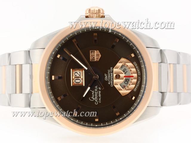 Replica Tag Heuer Grand Carrera Calibre 8 Automatic Two Tone with Brown Dial-Same Structure As ETA Version-High Quality