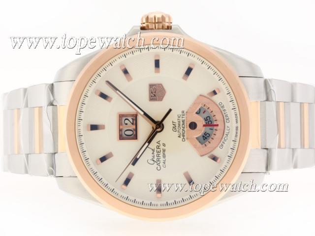 Replica Tag Heuer Grand Carrera Calibre 8 Automatic Two Tone with White Dial-Same Structure As ETA Version-High Quality