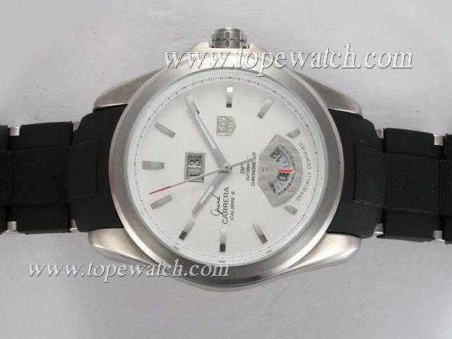 Replica Tag Heuer Grand Carrera Calibre 8 Automatic White Dial with Rubber Strap